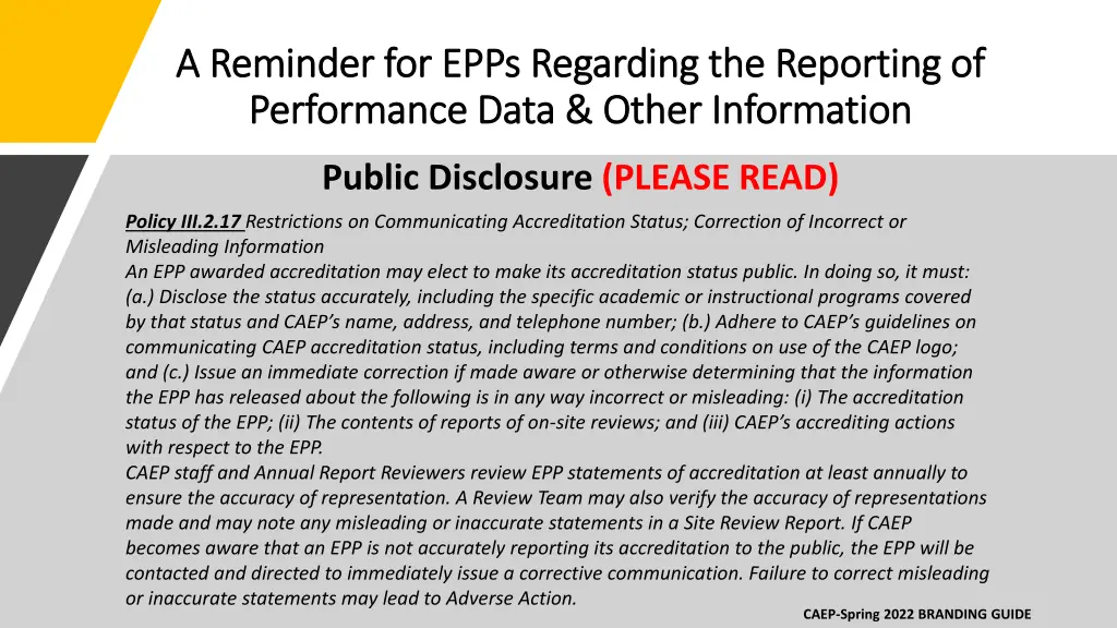 a reminder for epps regarding the reporting