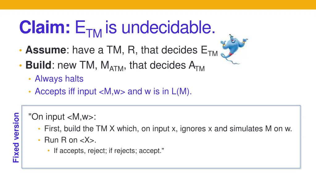 claim e tm is undecidable assume have a tm r that 1