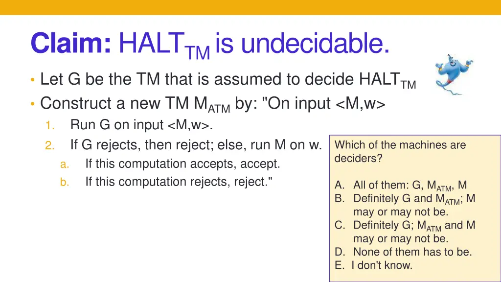 claim halt tm is undecidable let g be the tm that 1