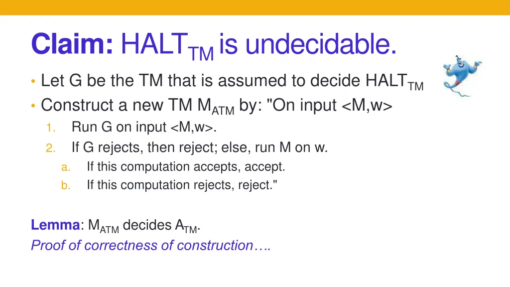 claim halt tm is undecidable let g be the tm that 2