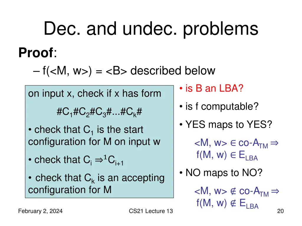 dec and undec problems proof f m w b described