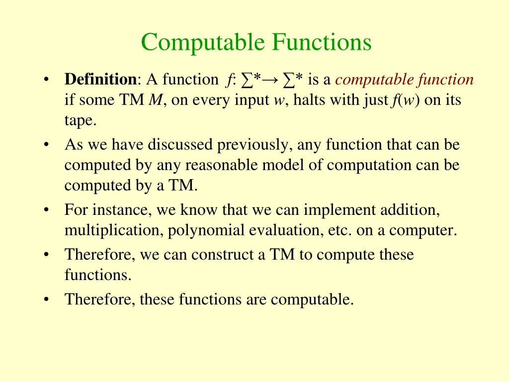 computable functions