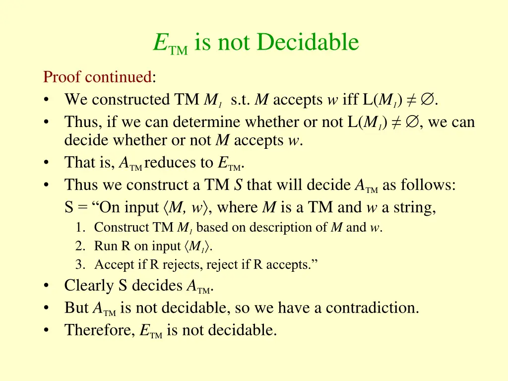 e tm is not decidable 1