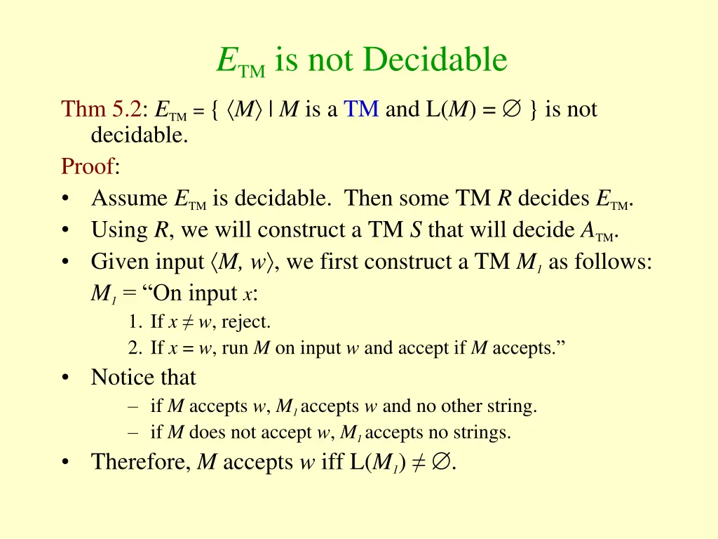 e tm is not decidable