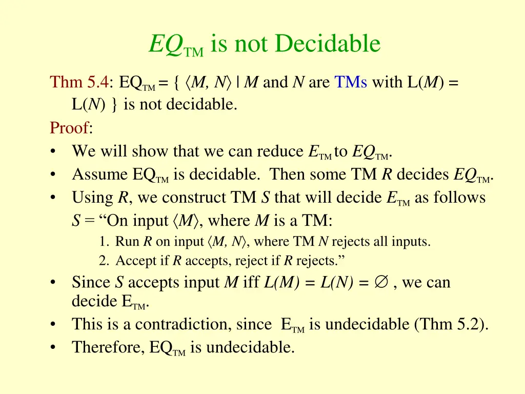 eq tm is not decidable