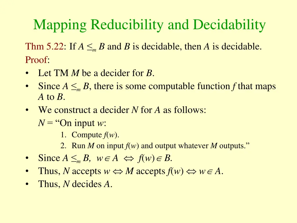 mapping reducibility and decidability