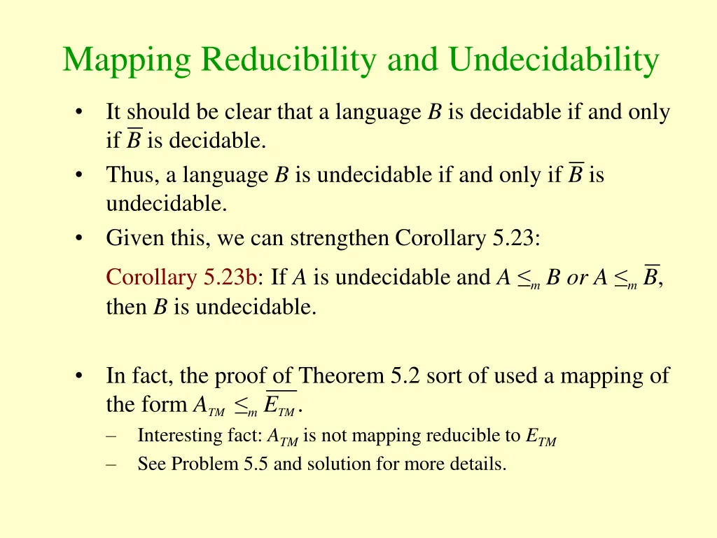 mapping reducibility and undecidability 1