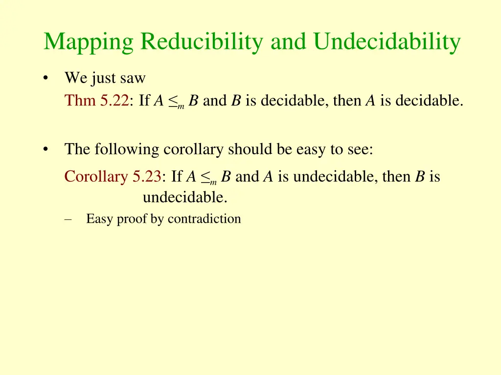 mapping reducibility and undecidability