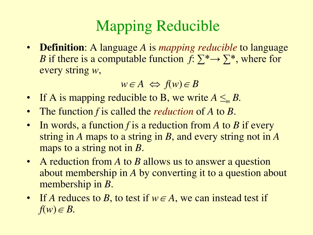 mapping reducible