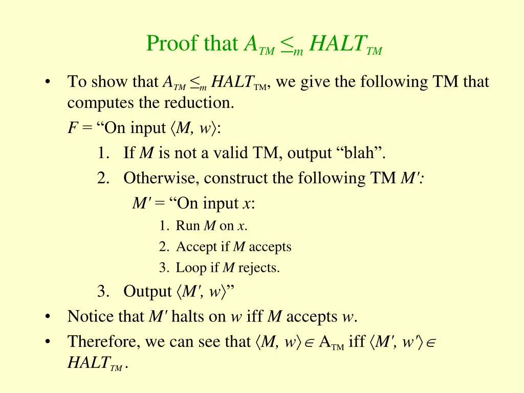 proof that a tm m halt tm