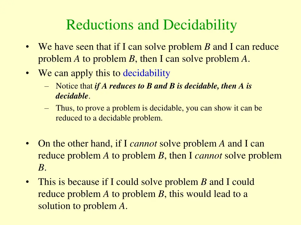 reductions and decidability