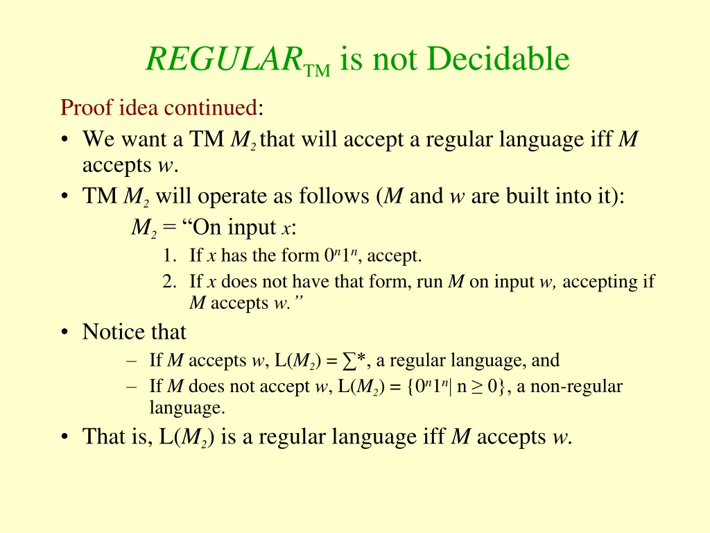 regular tm is not decidable 1