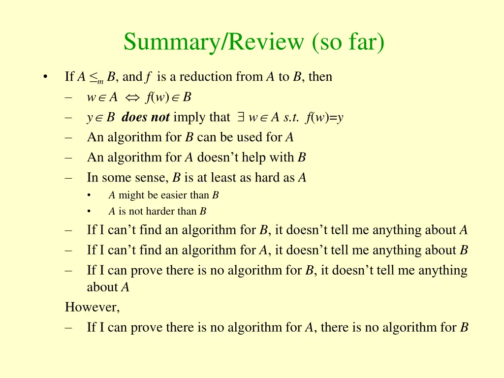 summary review so far