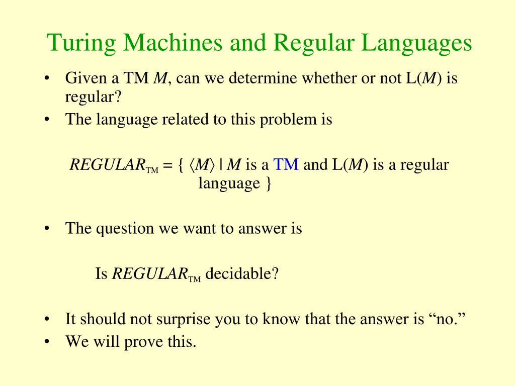 turing machines and regular languages