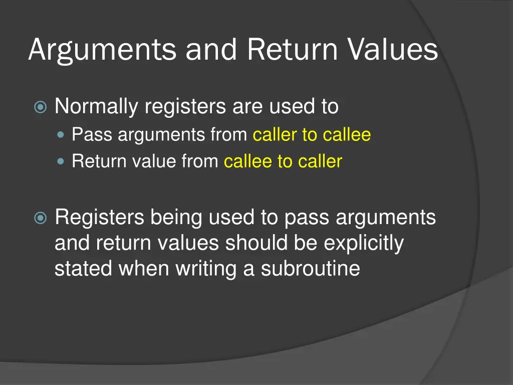 arguments and return values