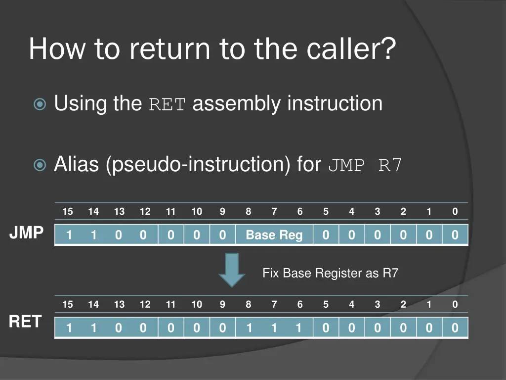 how to return to the caller