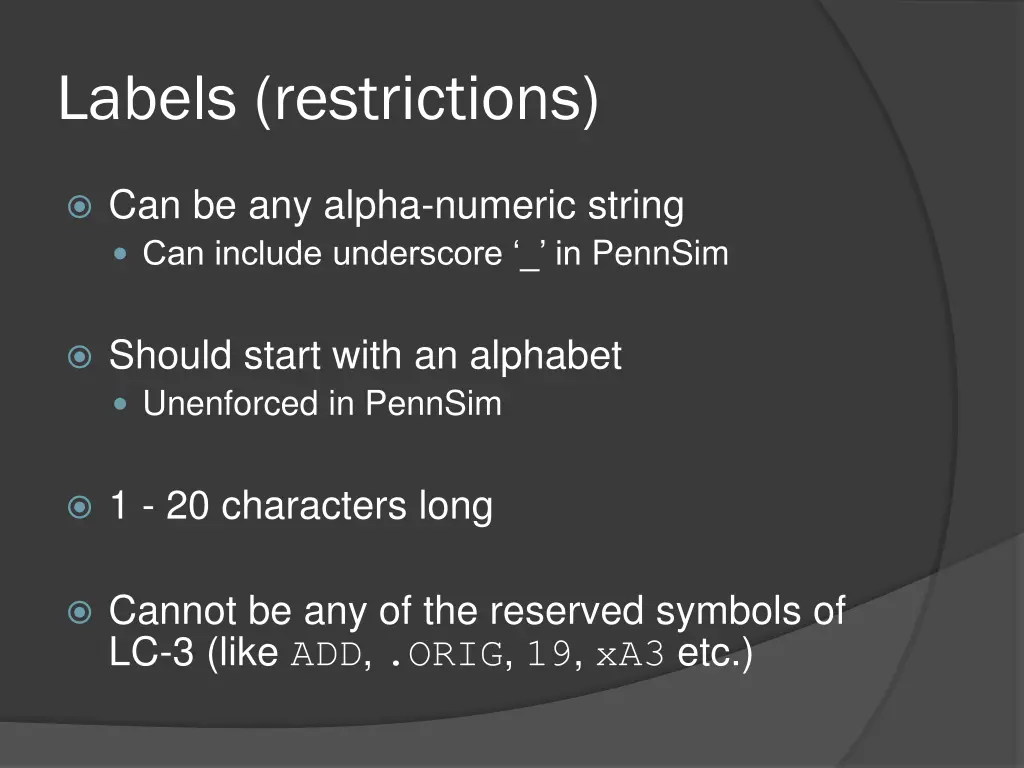 labels restrictions