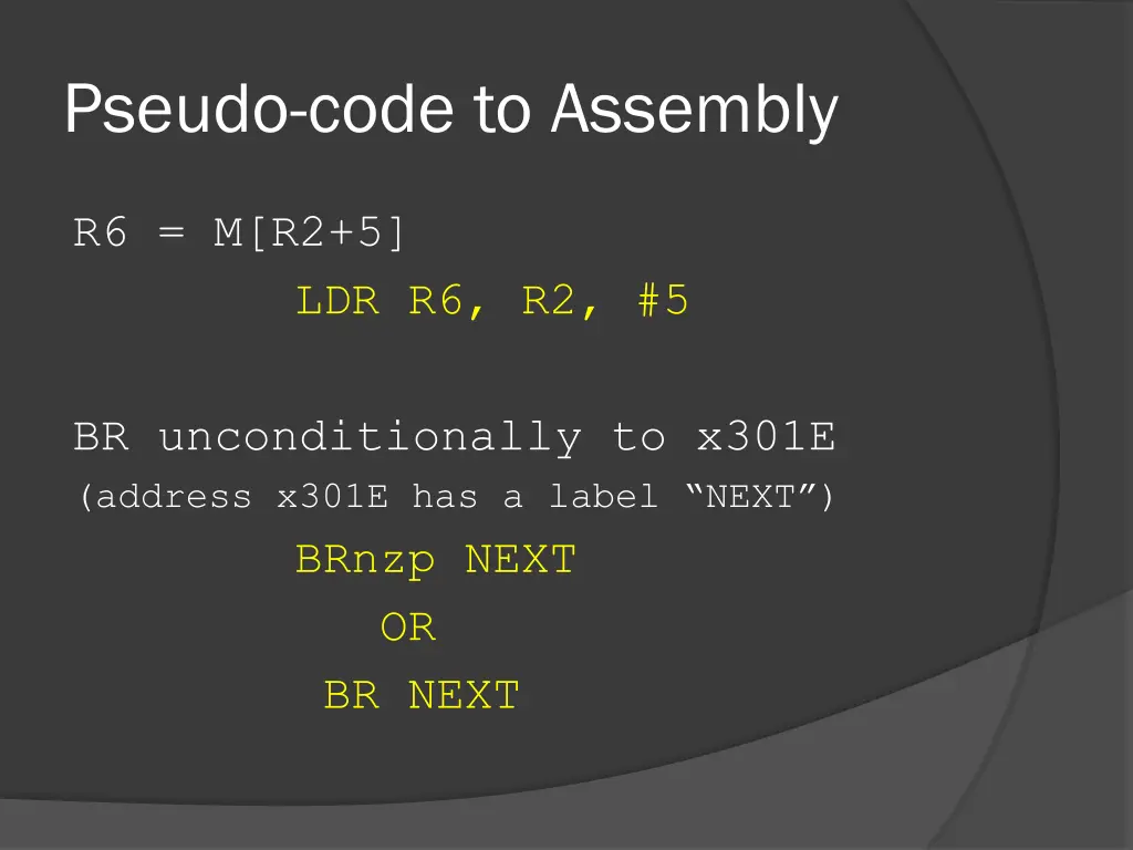 pseudo code to assembly 2