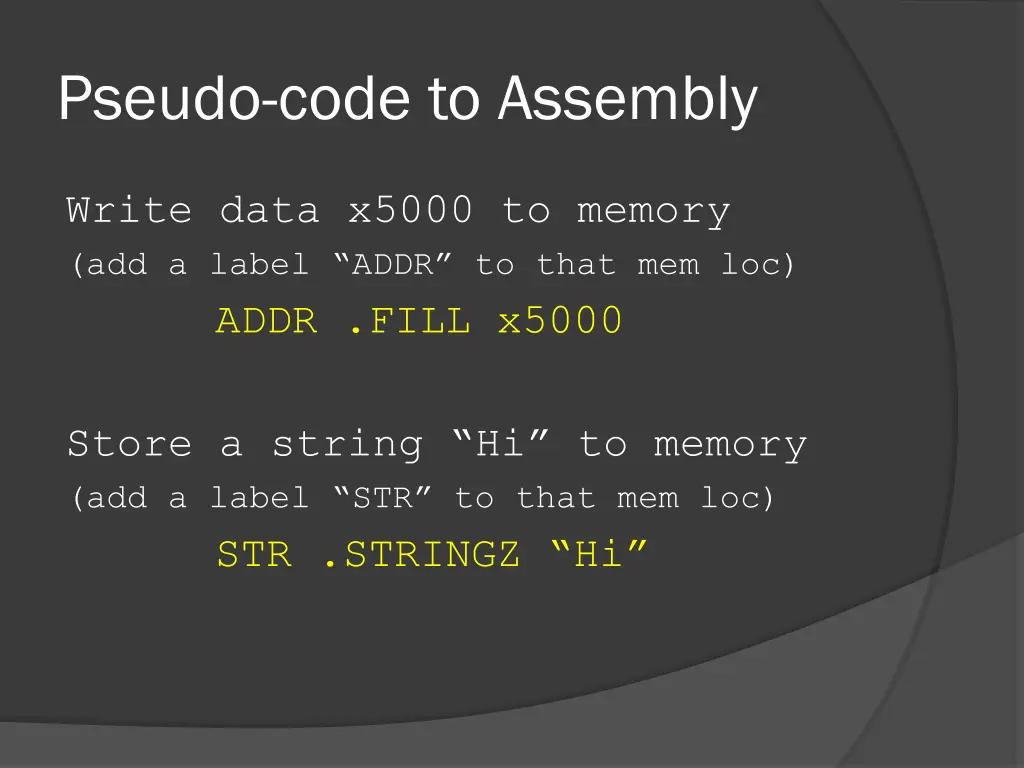 pseudo code to assembly 3