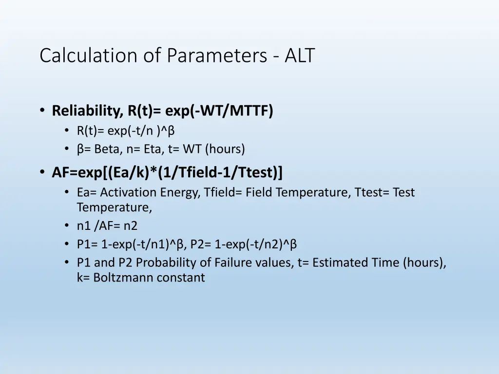 calculation of parameters alt