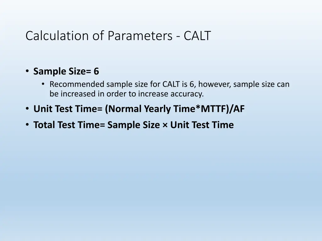 calculation of parameters calt