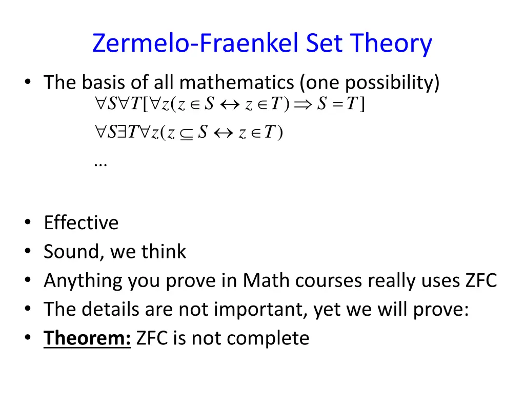 zermelo fraenkel set theory the basis