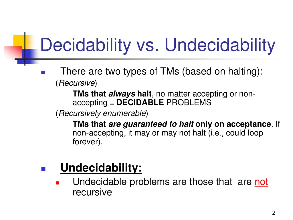 decidability vs undecidability