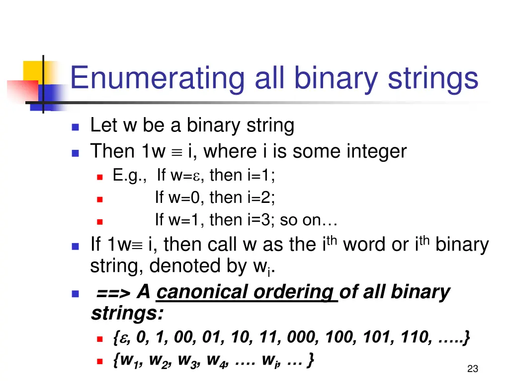 enumerating all binary strings