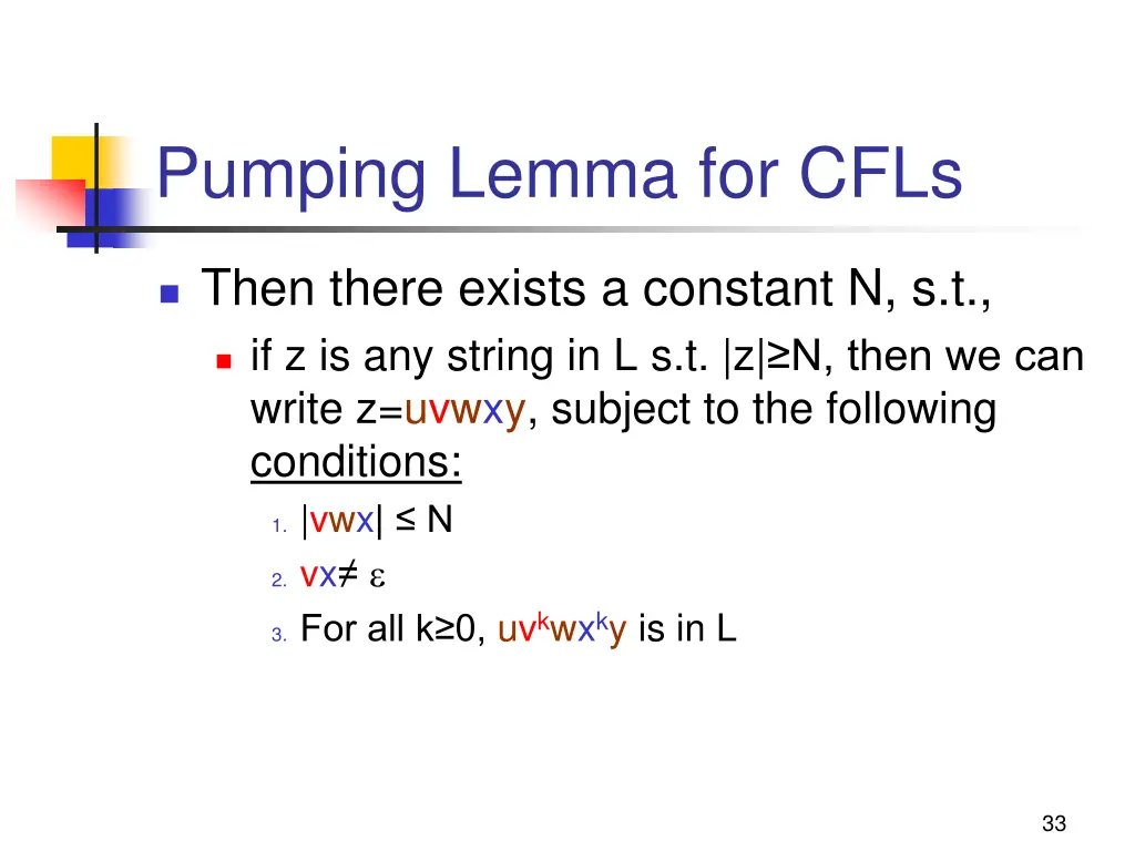 pumping lemma for cfls