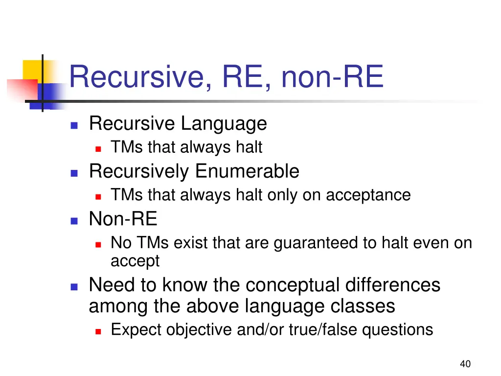 recursive re non re