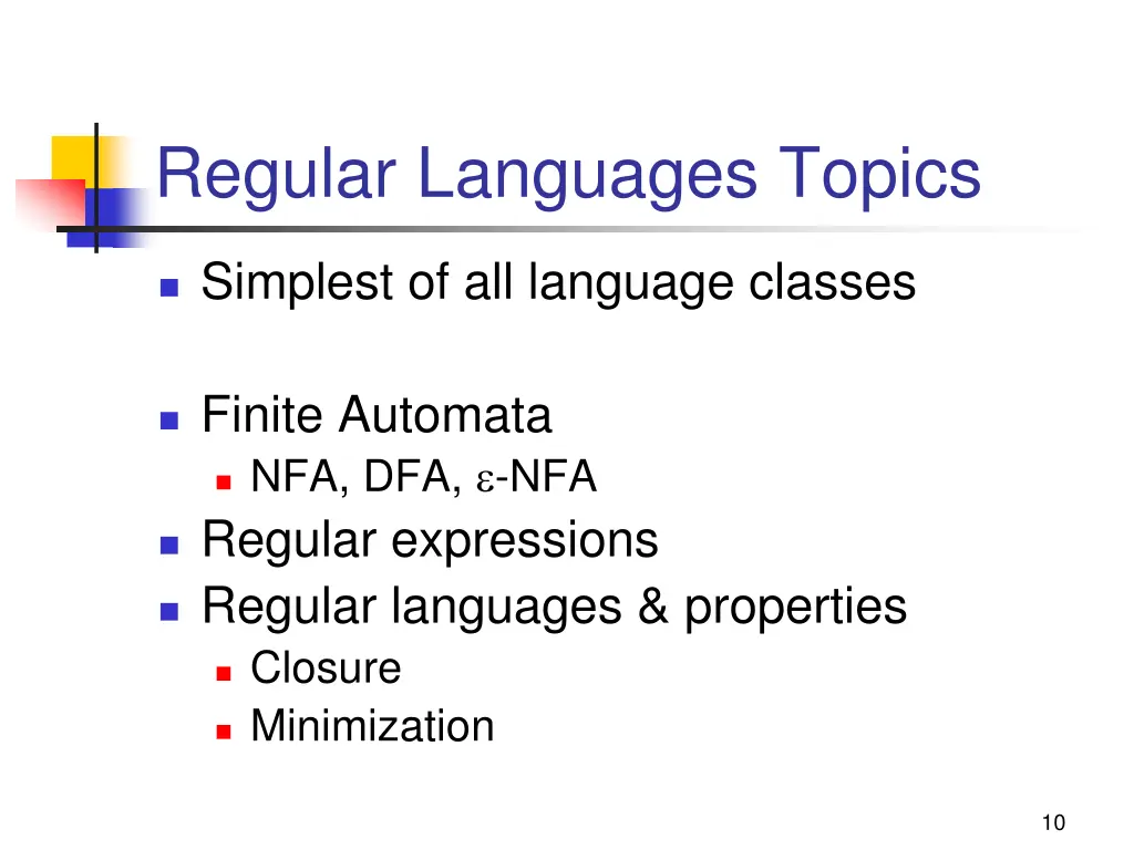 regular languages topics