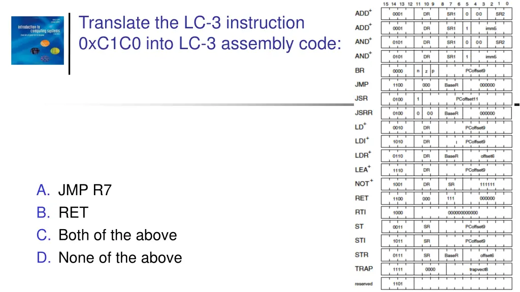 translate the lc 3 instruction 0xc1c0 into