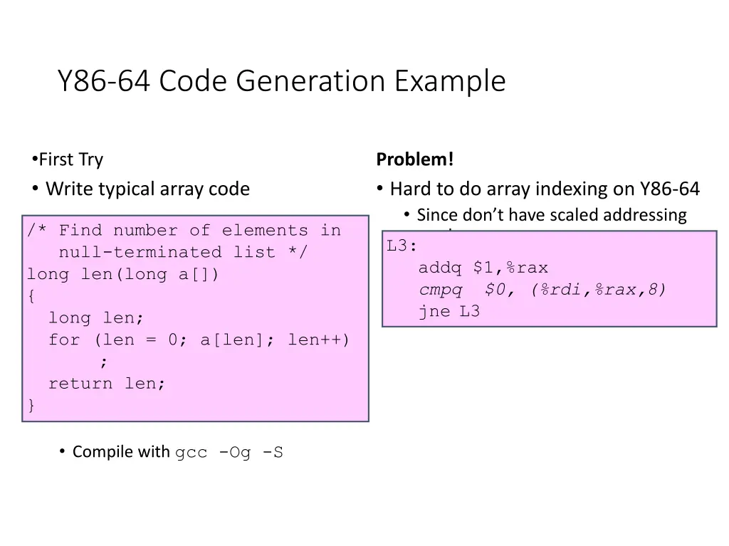 y86 64 code generation example