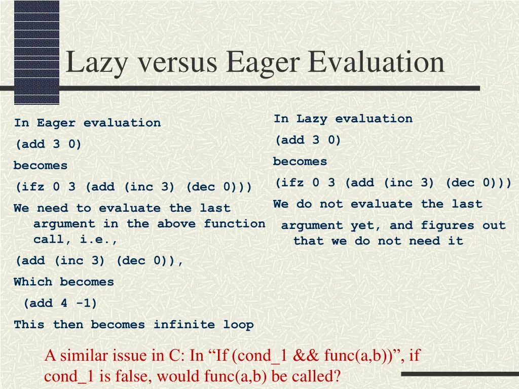 lazy versus eager evaluation