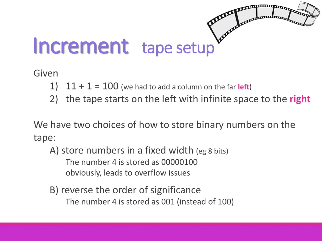 increment increment tape setup