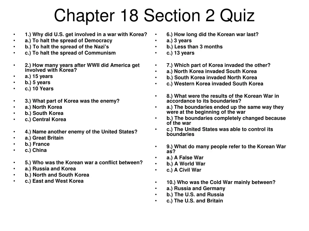 chapter 18 section 2 quiz