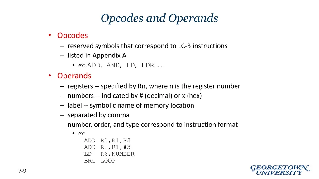 opcodes and operands