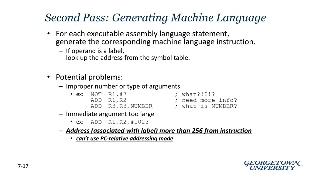 second pass generating machine language