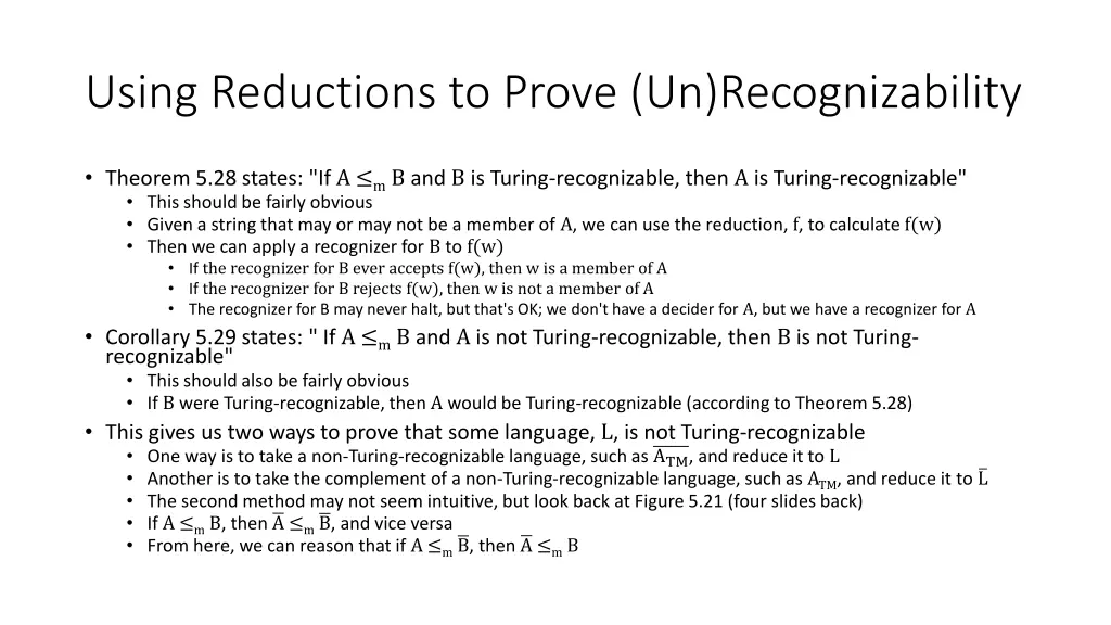 using reductions to prove un recognizability