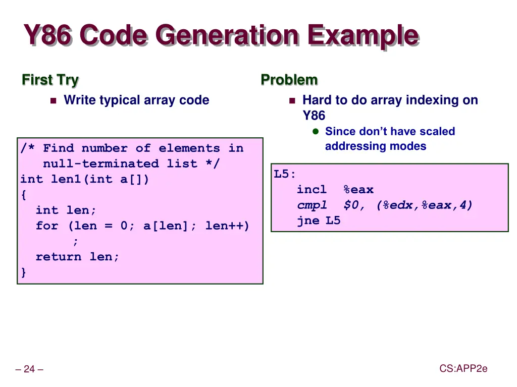 y86 code generation example