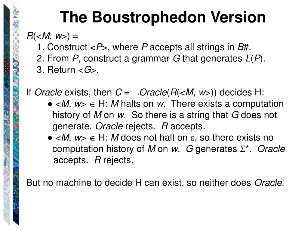 the boustrophedon version 1