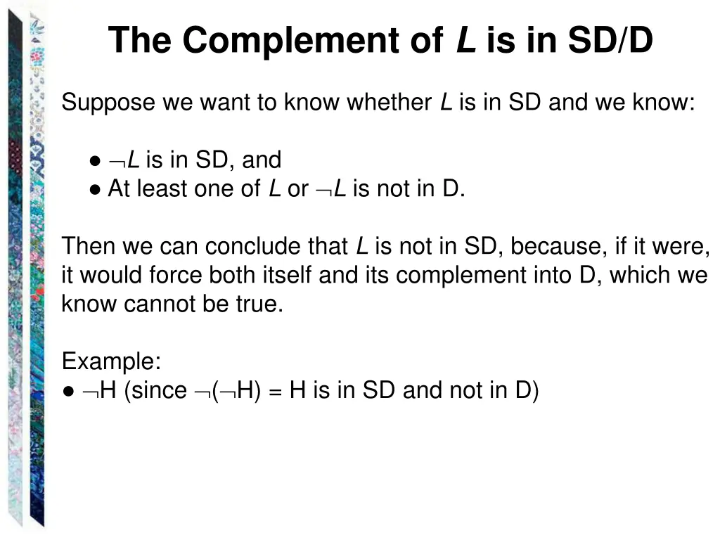 the complement of l is in sd d