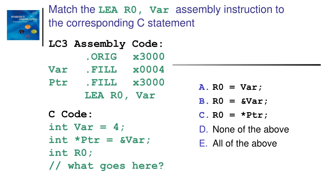 match the lea r0 var assembly instruction