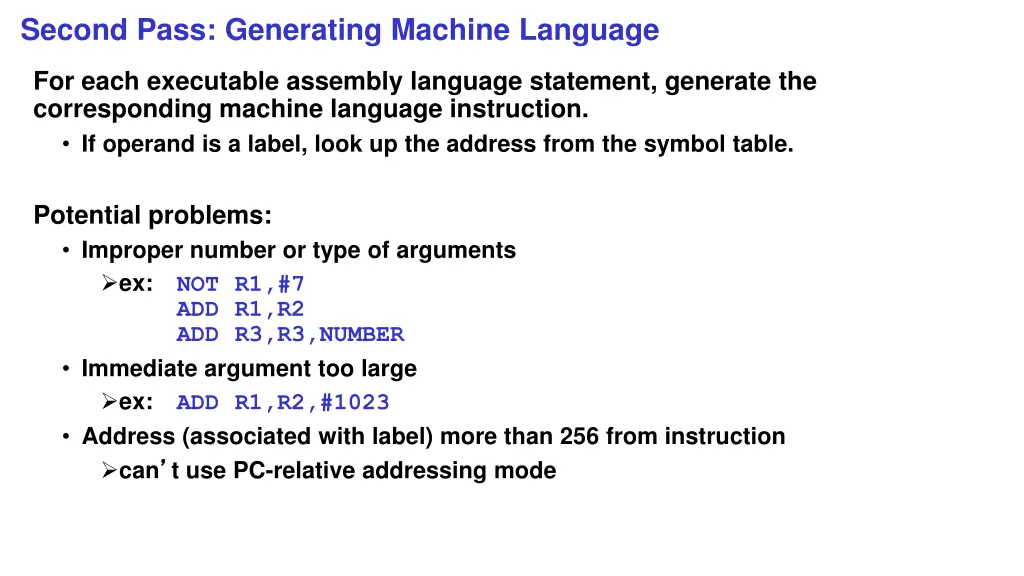 second pass generating machine language