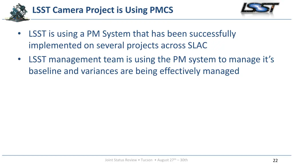 lsst camera project is using pmcs