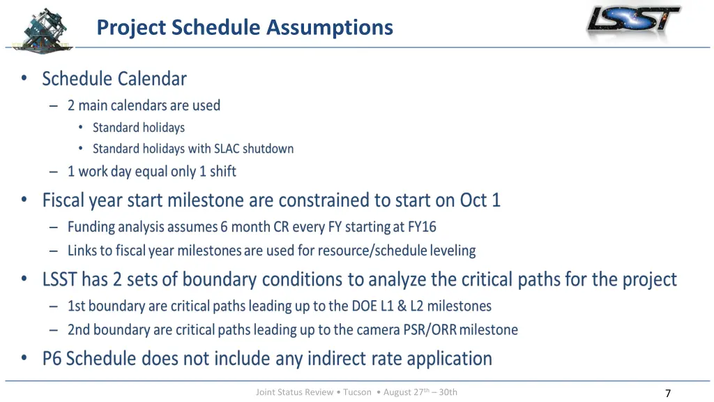 project schedule assumptions