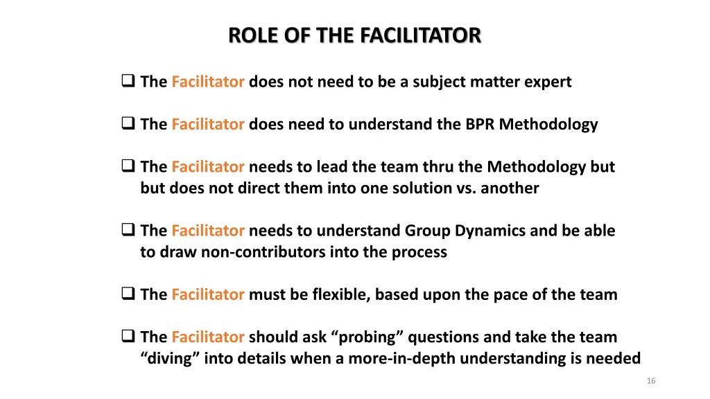 role of the facilitator