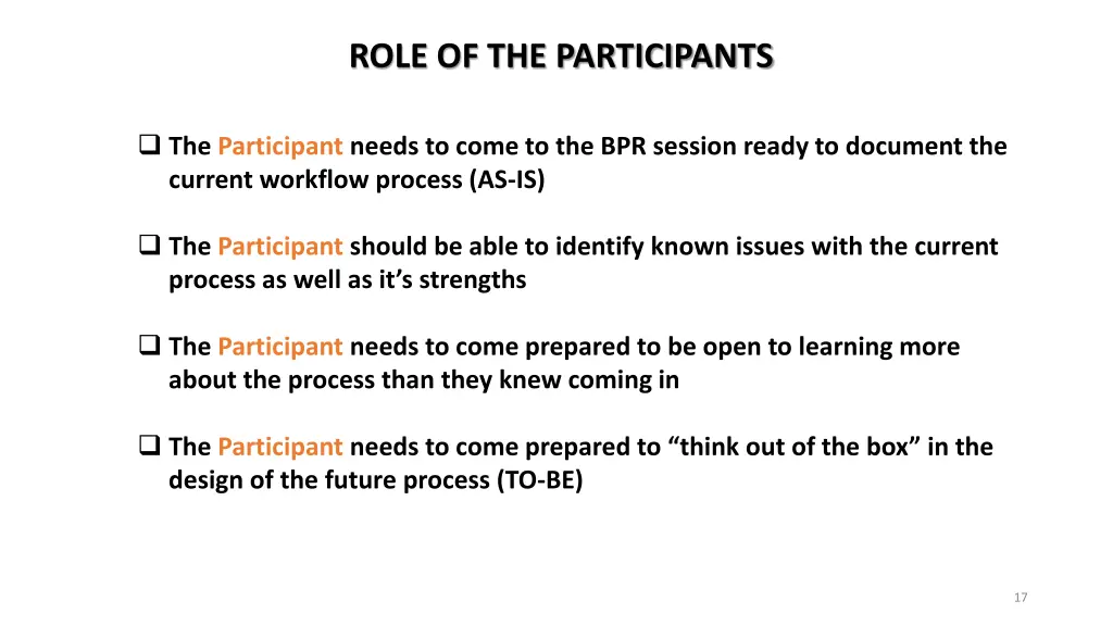 role of the participants