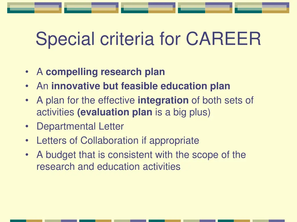 special criteria for career