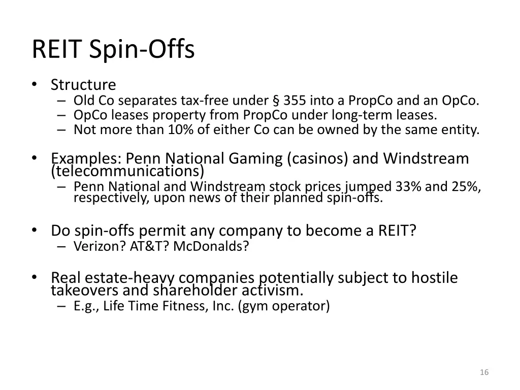 reit spin offs